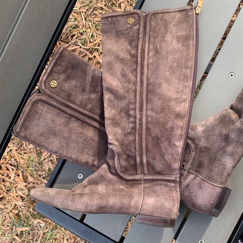 Tori Burch mid calf suede boots.